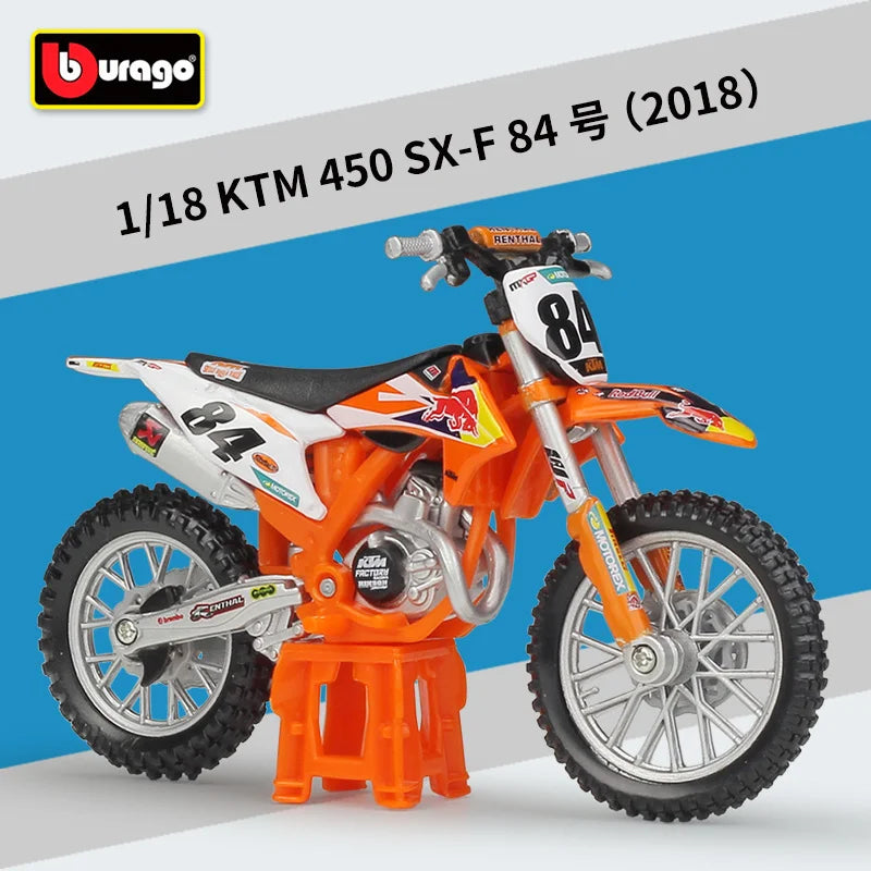 Bburago 1:18 2018 KTM 450 SX-F Factory Edition 84 Alloy Race Motorcycle Scale Model - IHavePaws