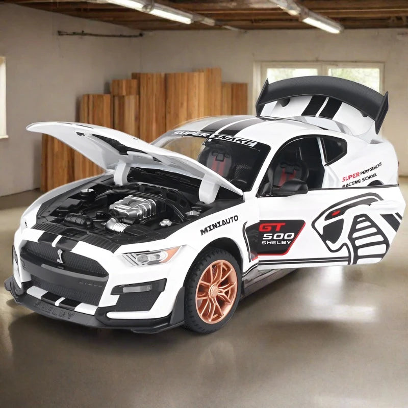 1/32 Ford Mustang Shelby GT500 Alloy Sports Car Model Diecast Metal Car Model Simulation Sound and Light Collection Kid Toy Gift White - IHavePaws