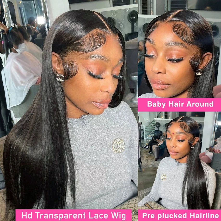 Transparent 360 Full Lace Frontal Wig 4x4 Lace Closure Wig Straight 13x6 13x4 Lace Front Human Hair Wigs For Black Women 180%