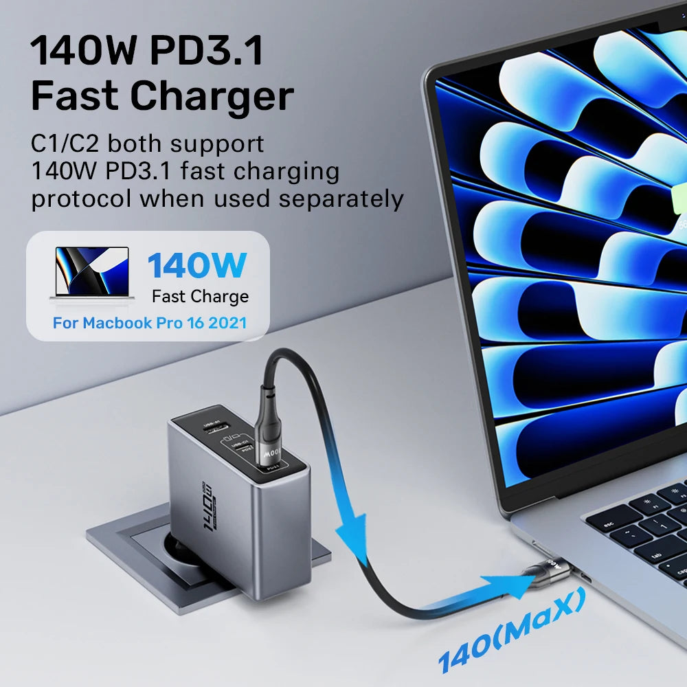 140W GaN Charger USB Type C PD 3.1 Quick Charge QC 4.0 3.0 USB C Charger Fast Charging for MacBook Pro Tablet IPhone 14 Laptop