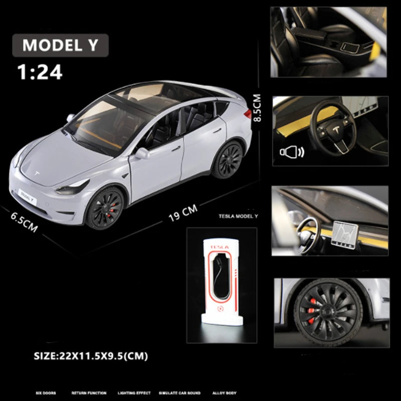 1:24 Tesla Model Y SUV Alloy Car Model Diecast Metal Toy Vehicles Car Model Simulation Collection Sound and Light Childrens Gift Model Y Gray 1 - IHavePaws