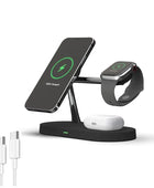 3 in 1 Wireless Charger Stand Magnetic For iPhone 12 13 14 15 Fast Charging Station for Apple Watch 9 8 7 6 5 Airpods 2 3 Pro Black - IHavePaws