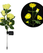 5 Heads Solar Lights Outdoor Decorative Solar Garden Lights Rose Flower Yellow - IHavePaws