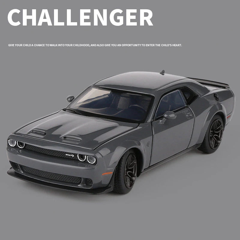 1:32 Dodge Challenger SRT Alloy Musle Car Model Diecasts Metal Toy Sports Car Model Simulation Sound Light Collection Kids Gifts Grey - IHavePaws