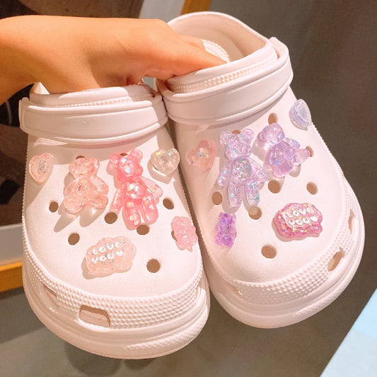 1 Set Glitter Love Bear Novelty Cute Shoe Charms for Croc Shoe Decorations Clogs Sneakers Slippers Accessories Kid Girl Gift D - ihavepaws.com
