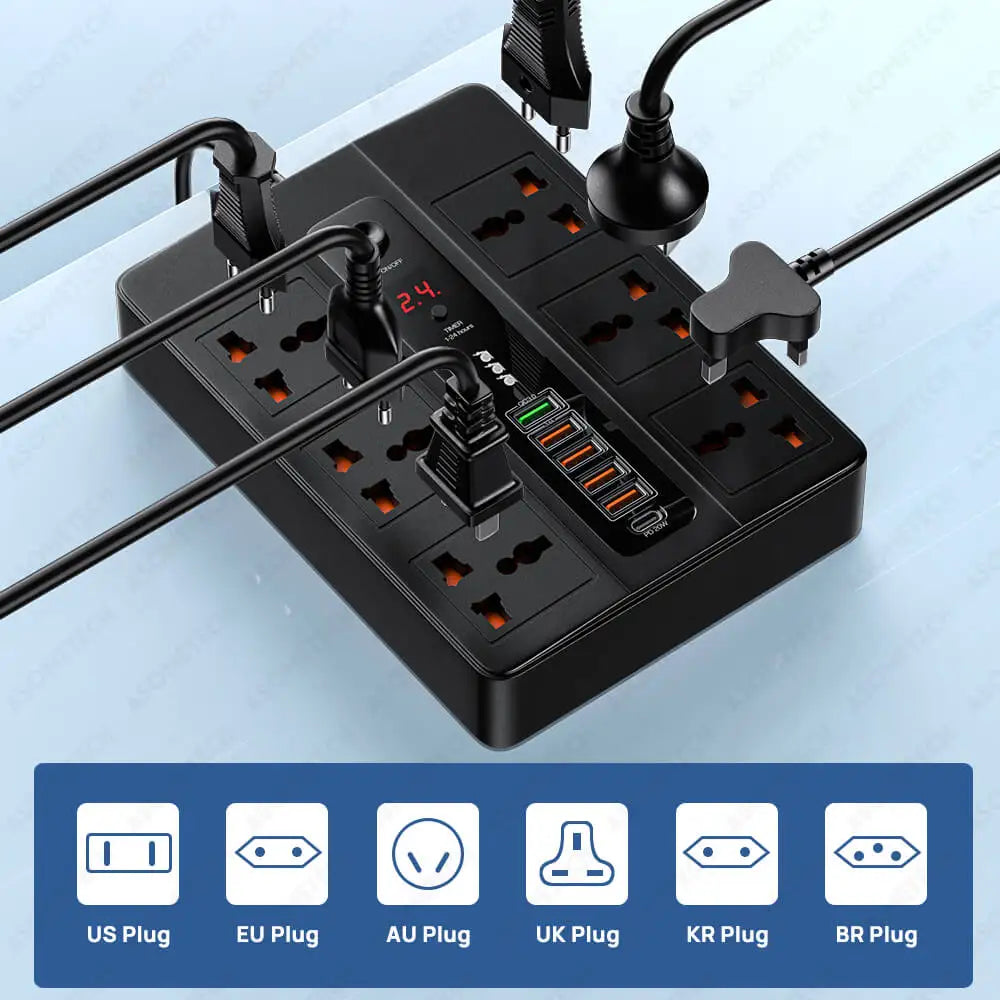 3000W Power Strip Plug Timer Socket Extender Cord Home Universal Electrical Extension Cable With USB Ports USB Charger Adapter