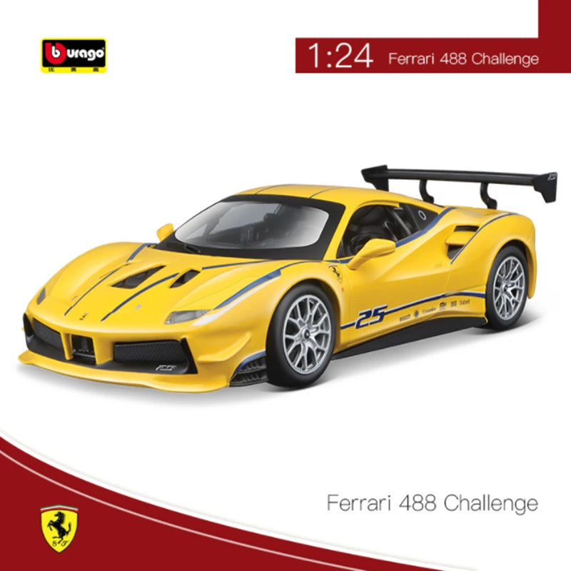 Bburago 1:24 2017 Ferrari 488 Challenge Alloy Sports Car Model Diecast Metal Racing Car Vehicles Model Simulation Kids Toys Gift Yellow - IHavePaws
