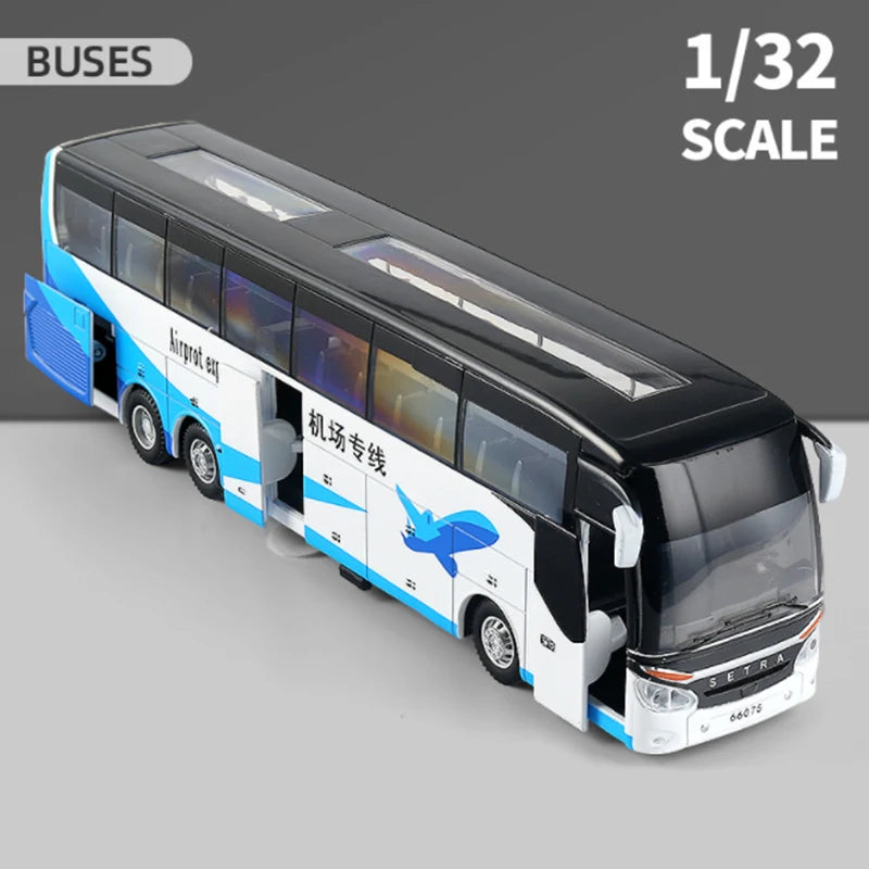 Luxury Electric Airport Business Bus Alloy Car Model Diecast Simulation Metal Toy City Tour Bus Model Sound and Light Kids Gifts Air B - IHavePaws