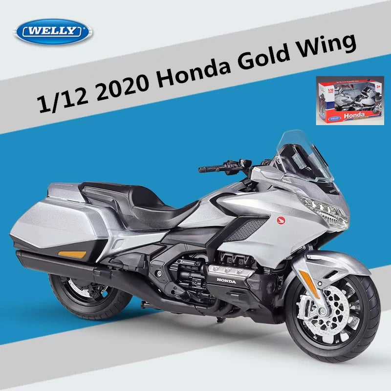 Welly 1:12 HONDA Gold Wing Alloy Racing Motorcycle Scale Model Simulation Diecast Travel silvery box - IHavePaws
