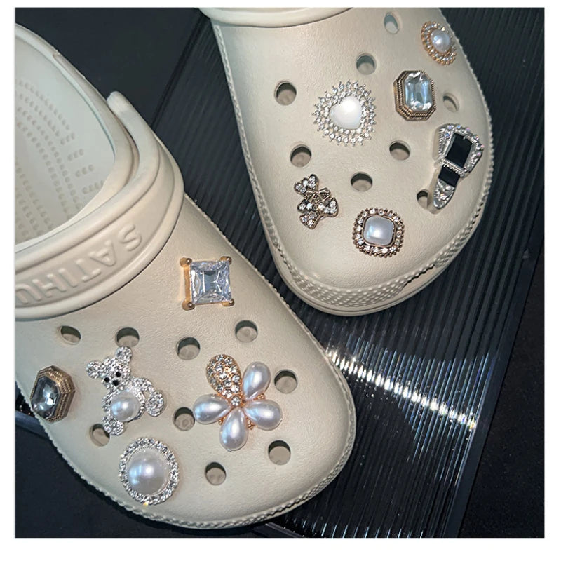 Luxury Designer Shoe Charm for Crocs DIY Diamond Pearl Bear Shoe Decoration Buckle for Croc Charms Hole Shoes Accessories - IHavePaws