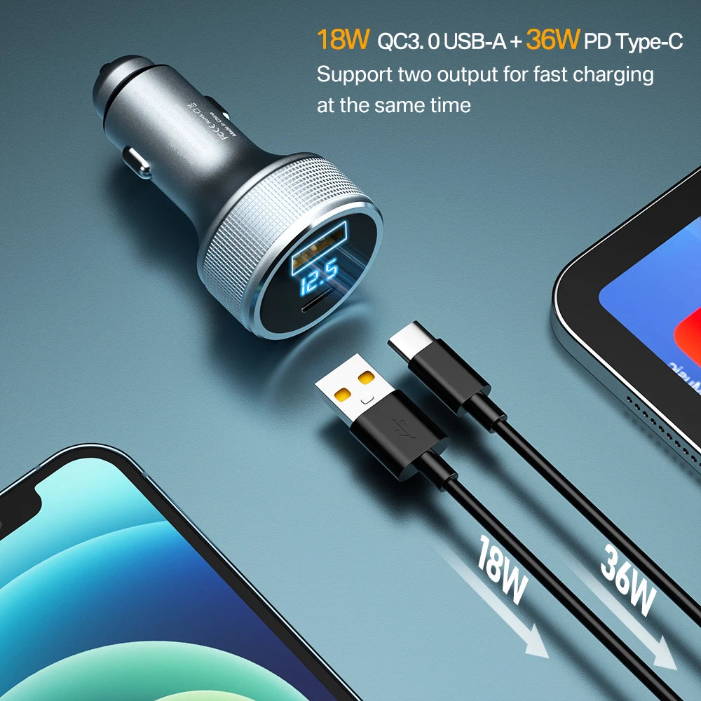 54W USB Car Charger Quick Charge 3.0 Fast Charging Type C QC PD3.0 Mobile Phone Charger Adapter For iPhone Xiaomi Samsung Huawei