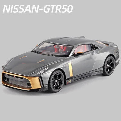 Large Size 1:18 Nissan GTR50 Alloy Sports Car Model Diecast Metal Toy Race Model High Simulation Sound and Light Childrens Gifts Gray - IHavePaws