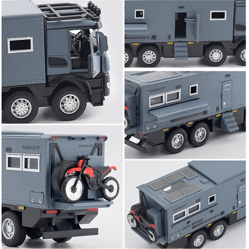 1/28 NOMADISM Arocs Unimog Alloy Motorhome Touring Car Model Diecast Metal Off-road Vehicles RV Model Sound Light Kids Toy Gift - IHavePaws