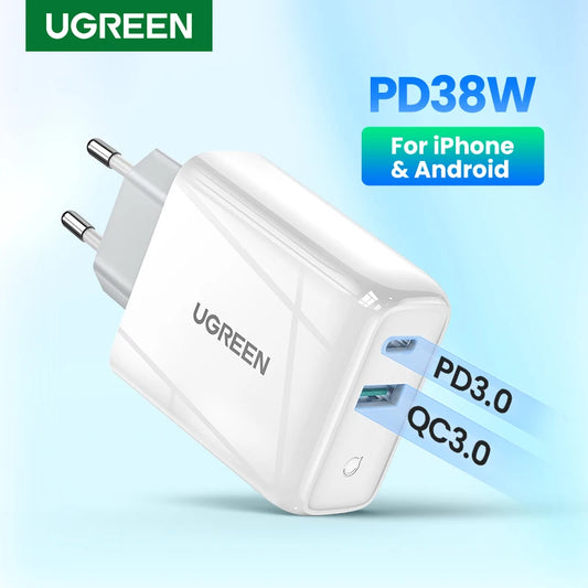 UGREEN 38W Fast USB Charger Quick Charge 4.0 3.0 Type C PD Fast Charging for iPhone 14 13 USB Charger QC 4.0 3.0 Phone Charger - IHavePaws