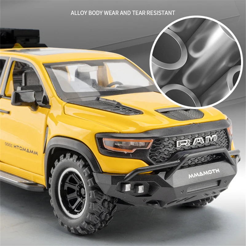 1:32 DODGE Mammoth 1000 TRX Pickup Alloy Car Model Diecast Metal Toy Off-road Vehicle Model Simulation Sound and Light Kids Gift