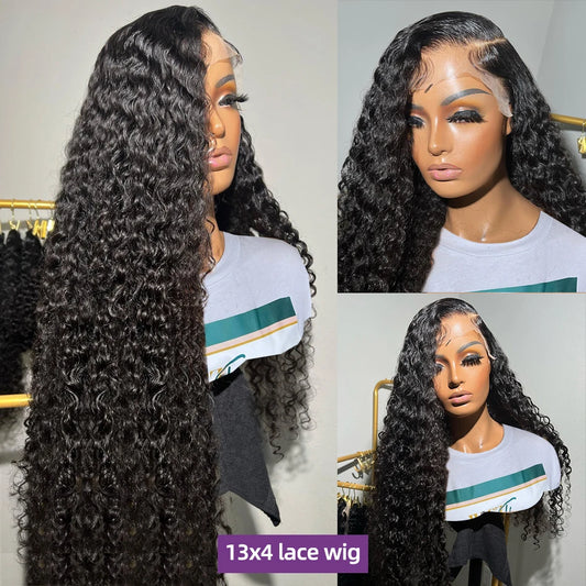 Deep Wave 13x6 Transparent Lace Frontal Human Hair Wigs 200% Brazilian Remy 13x4 Water Curly Front Wig For Women