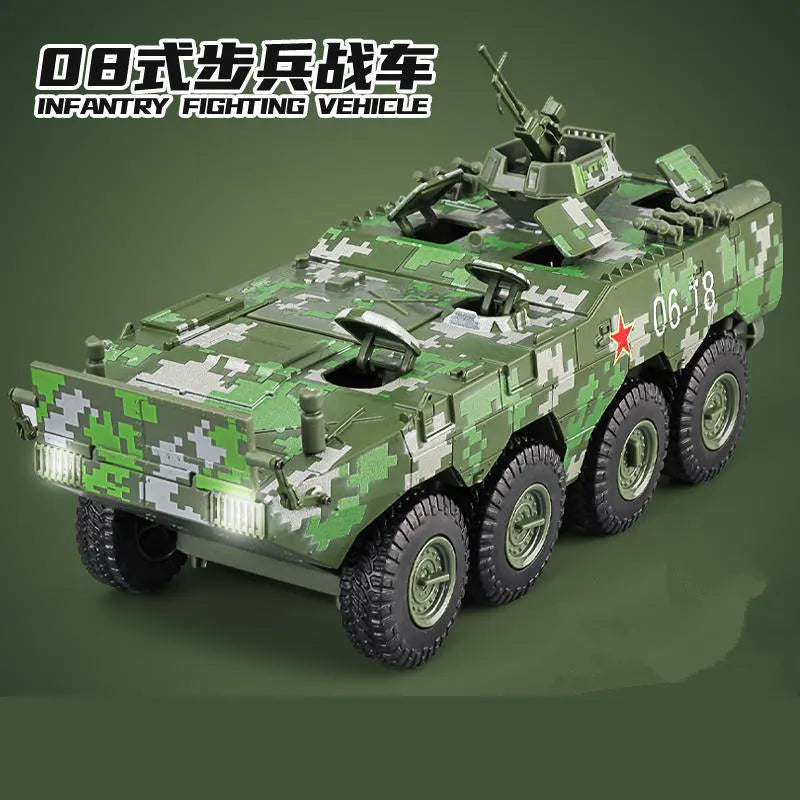 1:24 Alloy Armored Car Truck Model Diecasts Police Explosion Proof Car Infantry Fighting Vehicle Model Sound Light Kids Toy Gift Green - IHavePaws