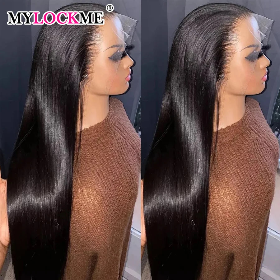 13x4 13x6 Lace Frontal Wig Human Hair Brazilian Bone Straight Transparent Lace Front Wigs For Women PrePlucked MYLOCKME