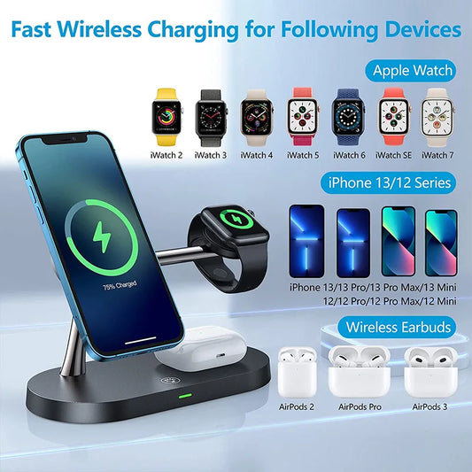 3 in 1 Wireless Charger Stand Magnetic For iPhone 12 13 14 15 Fast Charging Station for Apple Watch 9 8 7 6 5 Airpods 2 3 Pro - IHavePaws