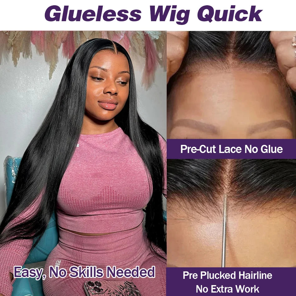 180% Straight Glueless Wig Human Hair Bone Straight 5x5 Lace Closure Human Hair Wigs For Women 6x4 Pre-Cut Lace Closure Wig