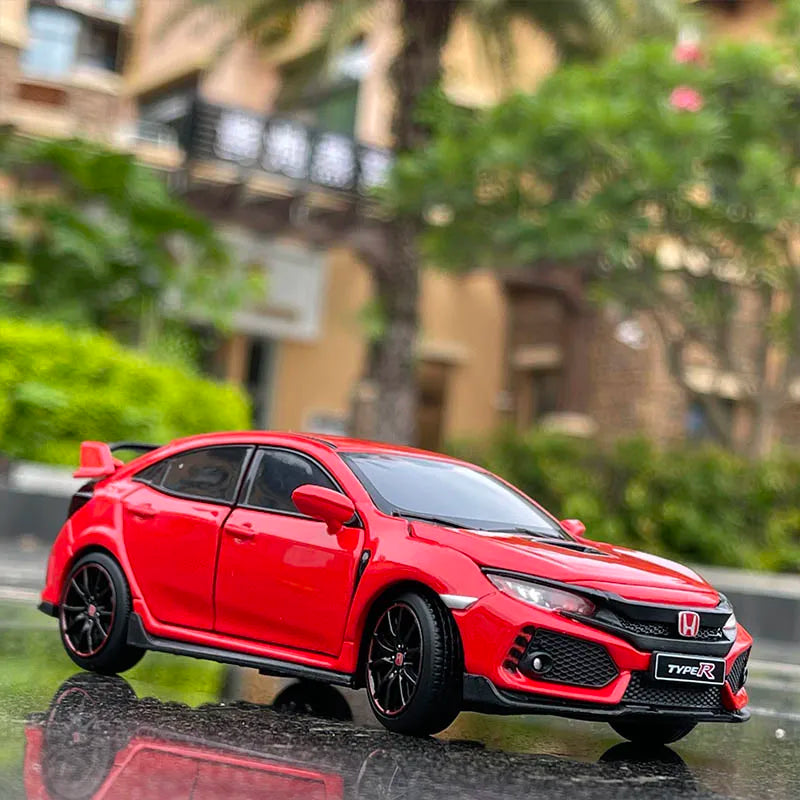 1/32 HONDA Civic Type R Alloy Car Model Diecasts Metal Toy Sports Car Vehicles Model Simulation Sound Light Collection Kids Gift