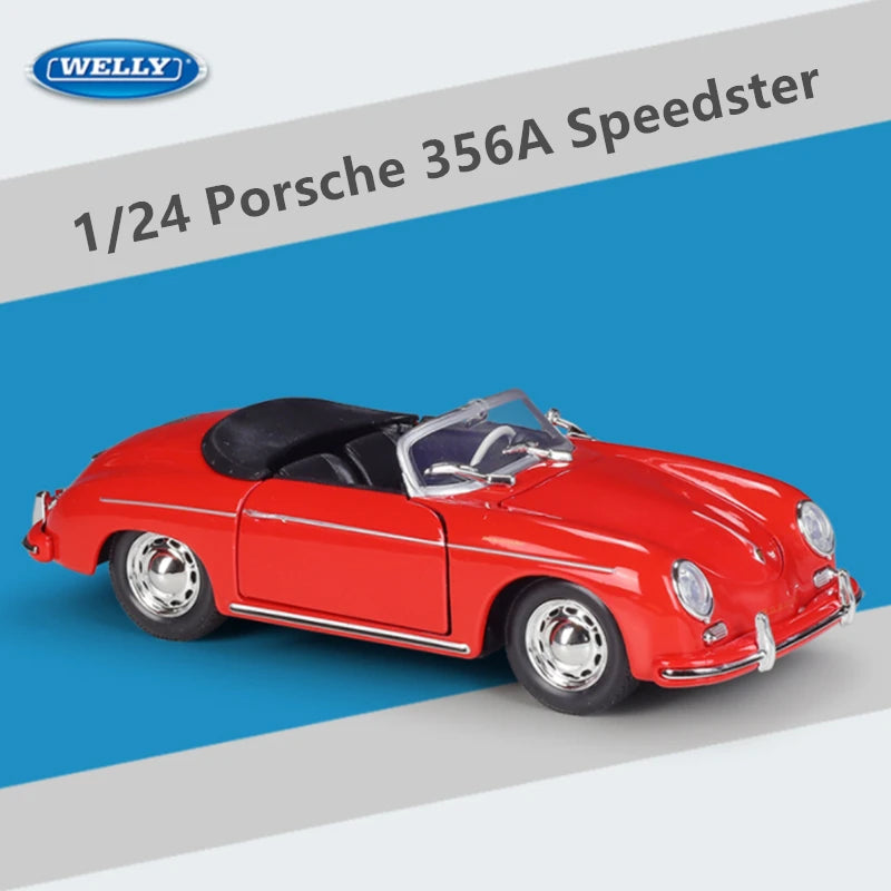 Welly 1:24 Porsche 356A Speedster Alloy Sports Car Model Diecast Metal Classic Car Vehicles Model High Simulation Kids Toys Gift Red Open - IHavePaws