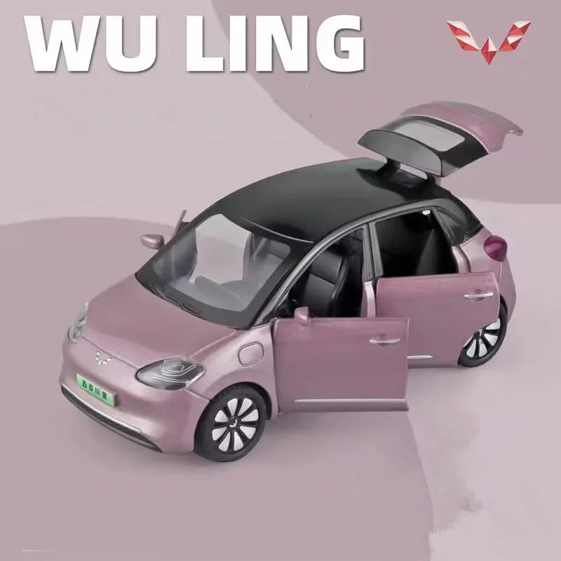 1:32 Wuling BINGO Alloy New Energy Car Model Diecast Metal Toy Mini Vehicles Car Model Simulation Sound and Light Childrens Gift Pink - IHavePaws