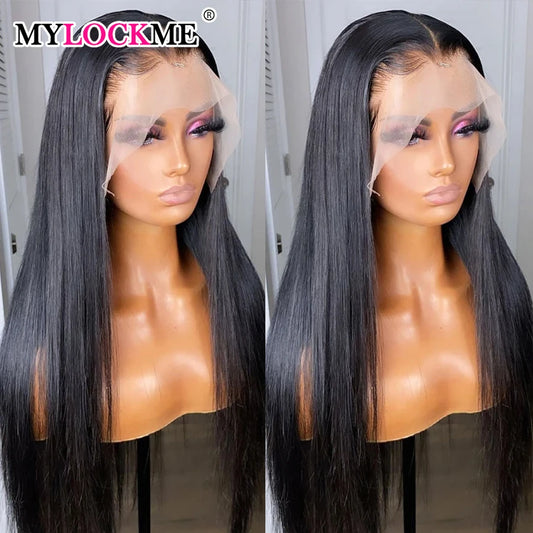 13x4 13x6 Lace Frontal Wig Human Hair Brazilian Bone Straight Transparent Lace Front Wigs For Women PrePlucked MYLOCKME