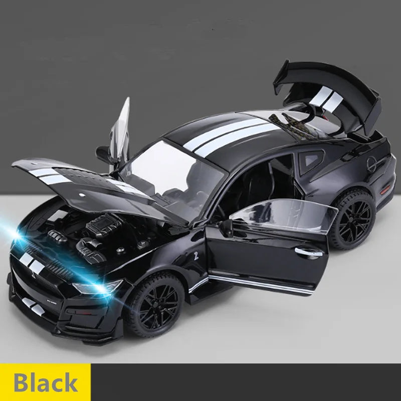 Large Size 1/18 Ford Mustang Shelby GT500 Alloy Sports Car Model Diecasts Metal Racing Car Model Sound and Light Kids Toys Gifts Black - IHavePaws