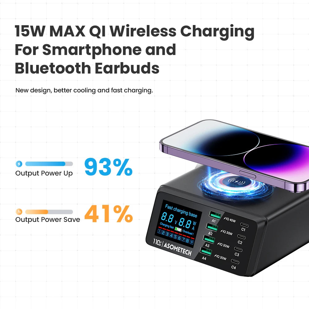 110W Usb Multi Chargers Wireless Charger Digital Display PD Type C Fast Charging for IPhone 14 13 Max IPad Xiaomi Samsung Laptop