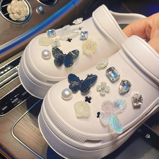 DIY Butterfly Pearl Diamond Shoe Charms for Crocs Clogs Slides Sandals Garden Shoes Decorations Charm Set Accessories Kids Gifts - IHavePaws