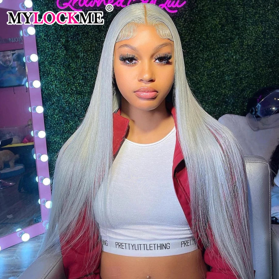 Silver Gray Lace Front Human Hair Wigs Transparent 13x4 Lace Straight Lace Frontal Wig For Wome Remy Wig MYLOCKME