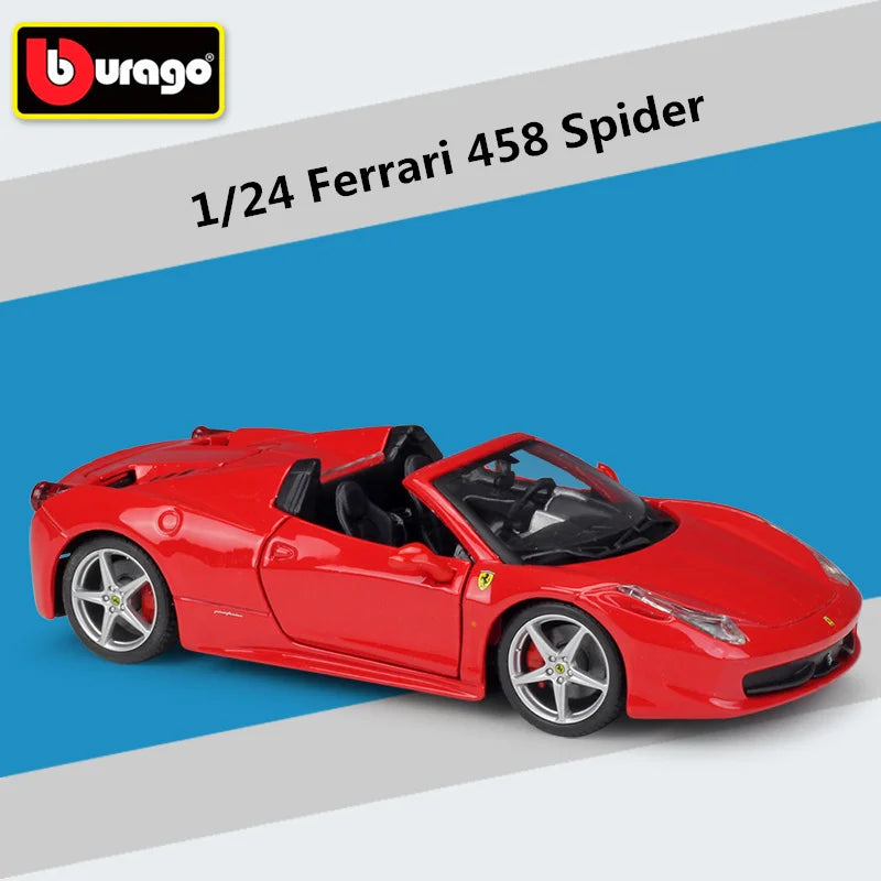 Bburago 1:24 Ferrari 458 Italia Alloy Sports Car Model Diecasts Metal Toy Racing Car Model Simulation Collection Childrens Gifts 458 Spider - IHavePaws
