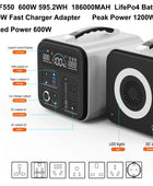 600W LifePo4 Power Station 595wh External Battery 100W Solar Generator Camping Portable Energy Storage System Fishing RV Outdoor 600W 595wh / 220V UK PLUG - IHavePaws