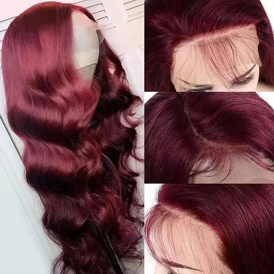 99j Burgundy Lace Front Wigs Human Hair Glueless Wine Red Colored Body Wave Wigs 13x6 13x4 HD Transparent Frontal Wigs