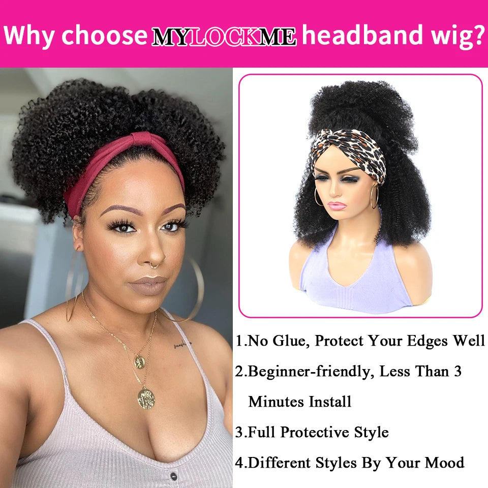 Headband Hair Woman Afro Kinky Curly Wig 200% High Denisty Brazilian Remy Hair Fast-Installing Full Machina Natural MYLOCKME