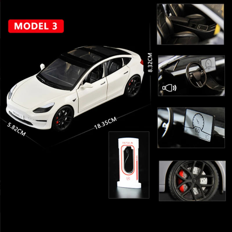 1:24 Tesla Model Y SUV Alloy Car Model Diecast Metal Toy Vehicles Car Model Simulation Collection Sound and Light Childrens Gift Model 3 White - IHavePaws