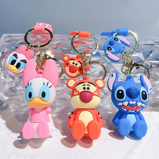 Anime Mickey Minnie Donald Duck Stitch Alloy Silicone Keychain Accessories Pendant Bag Key Ring Pendant Birthday Gifts - ihavepaws.com