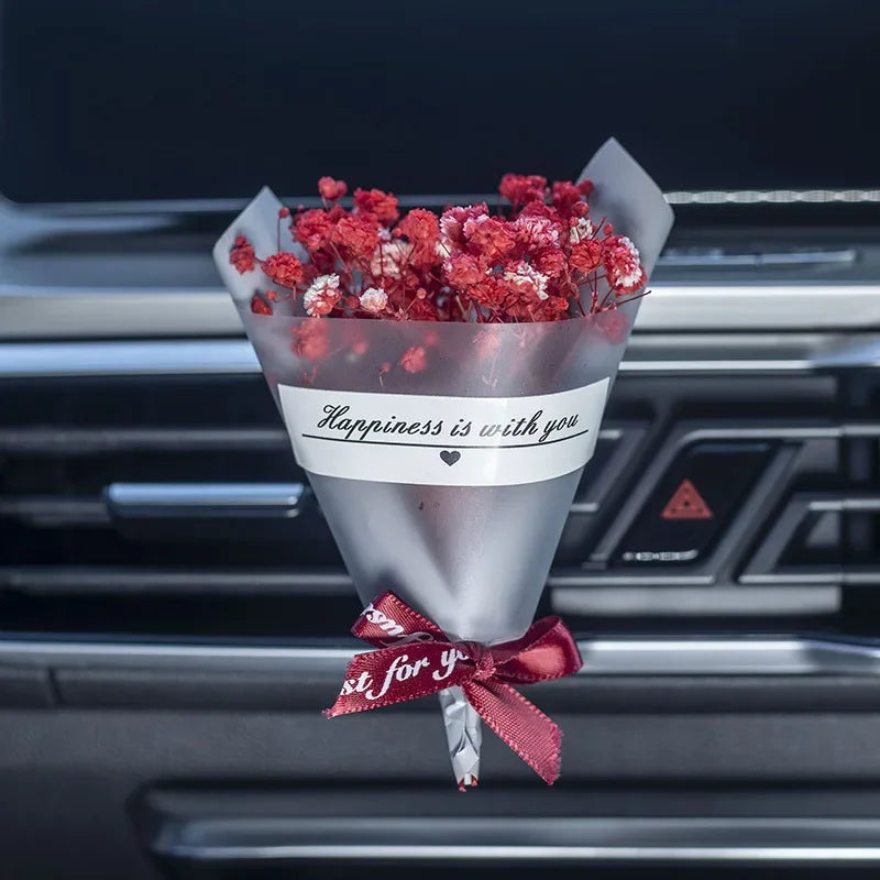 Mini Rose Bouquet Car Air Vent Clip Freshener Dried Flower Perfume Diffuser Gypsophila Fragrance Automobile Interior Accessories Red Gypsophila - IHavePaws
