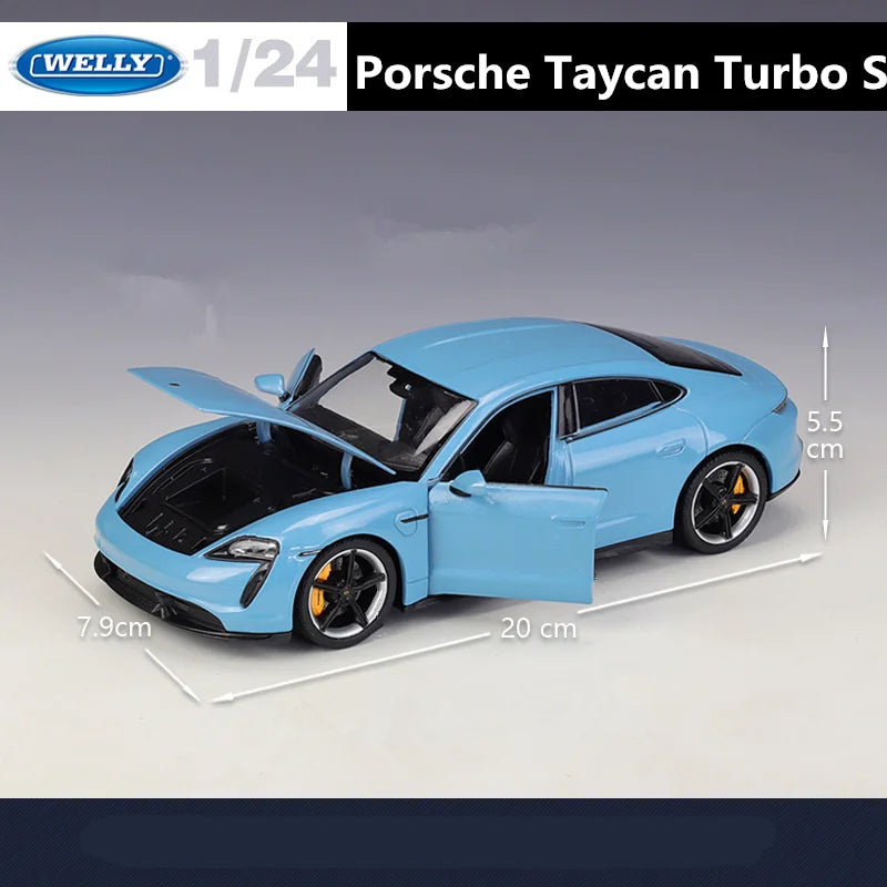 Welly 1:24 Porsche Taycan Turbo S Alloy Car Model Diecasts Metal Toy Sports Car Model High Simulation Collection Childrens Gifts