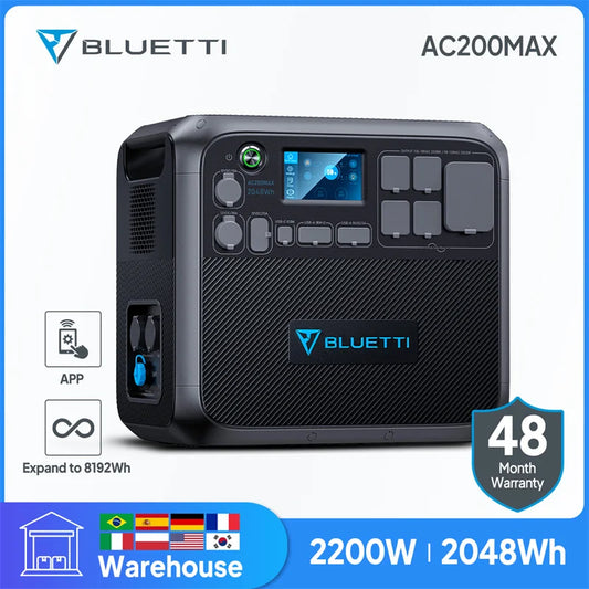 BLUETTI AC200MAX 2048Wh 2200W Portable Power Station LiFePO4 Battery Solar Generator For Outdoor Camping RV Home Use Emergency