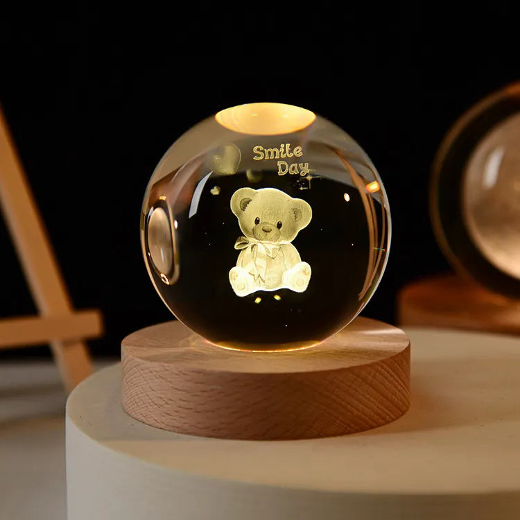 3D Crystal ball Planet Night Light Cartoon Bear - IHavePaws