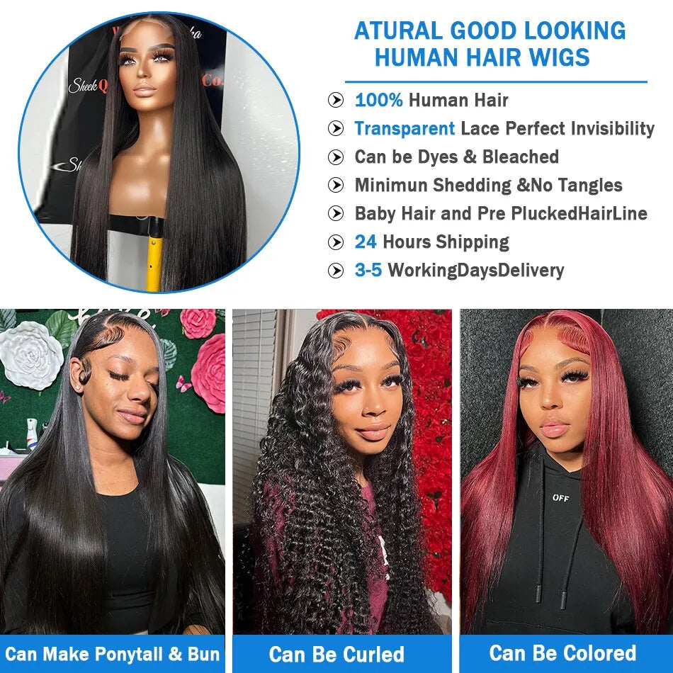 Straight 13x4 13x6 Lace Front Human Hair Wigs Brazilian Bone Straight Lace Frontal Wigs With Baby Hair PrePlucked Wig Remy Hair