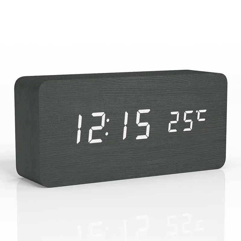 Wooden Digital Alarm Clock, LED Alarm Clock with Temperature Desk Clocks for Office,Bedside Clock Black - IHavePaws