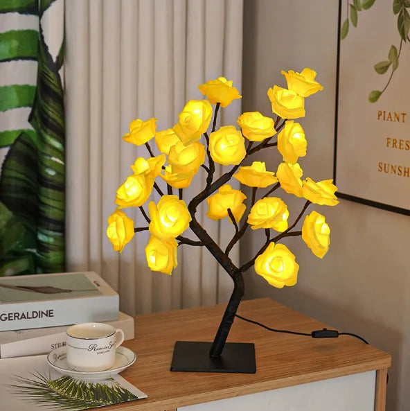 LED Rose Flower Table Lamp USB Christmas Tree Fairy Lights Yellow - IHavePaws