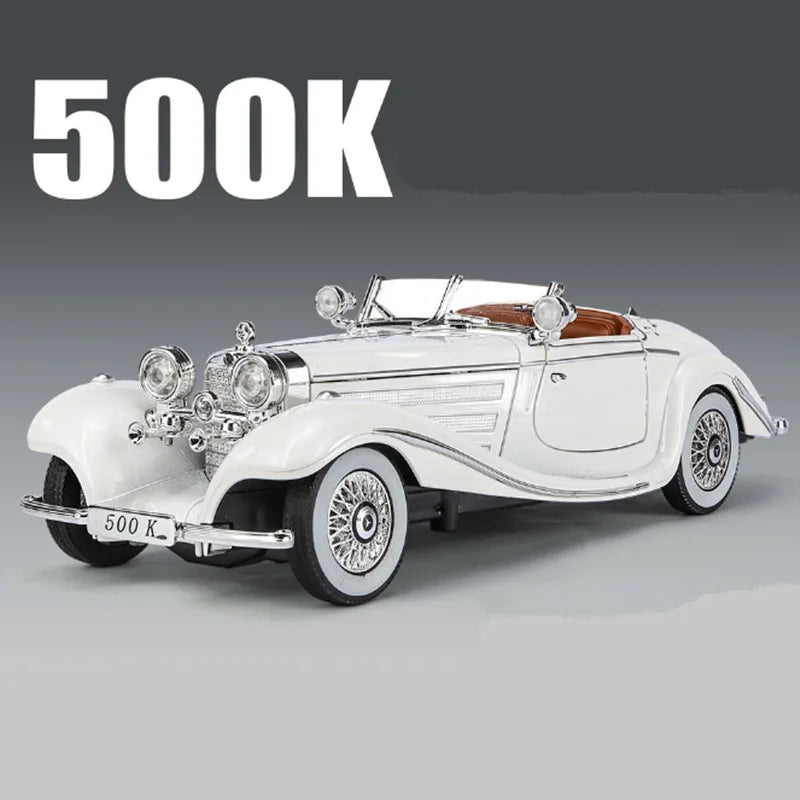 1:24 1936 Benz 500K Alloy Car Model Diecast Metal Toy Classic Vehicle Car Model Simulation Sound and Light Collection Kids Gift White - IHavePaws