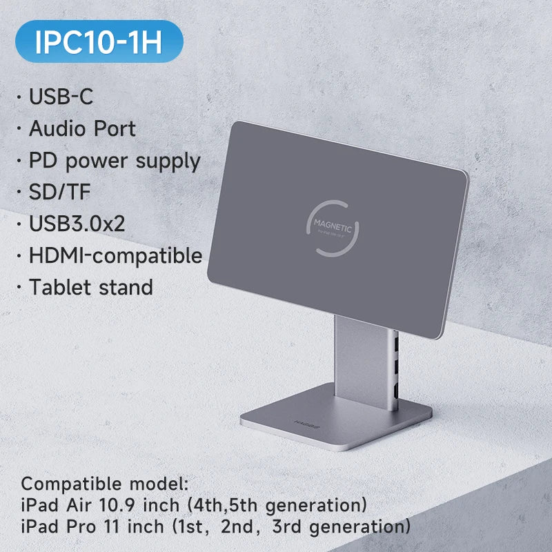 Hagibis Adjustable Magnetic Stand for iPad Pro 12.9 3rd/4th/5th/6th 11 Air 10th Tablet Holder 10.9 Rotation bracket USB C Hub 10.9-11 Stand hub - IHavePaws