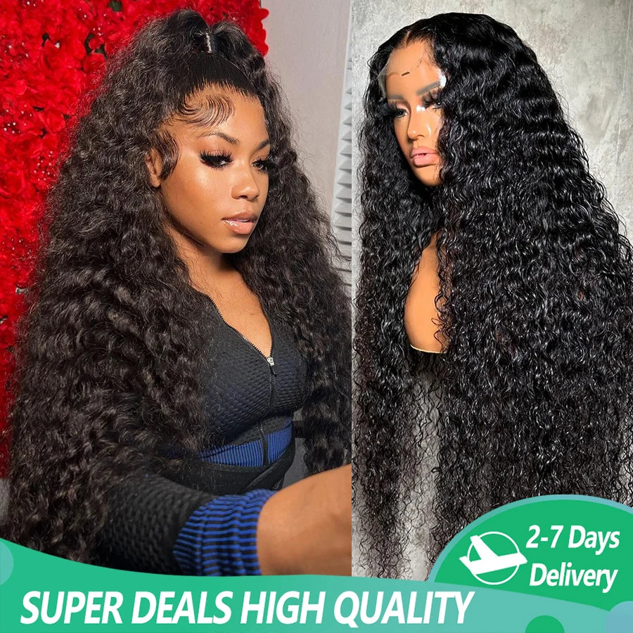 26 28 30 32 34 Inches Deep Wave 13x6 Transparent Lace Front Human Hair Wig 13x4 Glueless Water Wave Lace Frontal Wigs For Woman