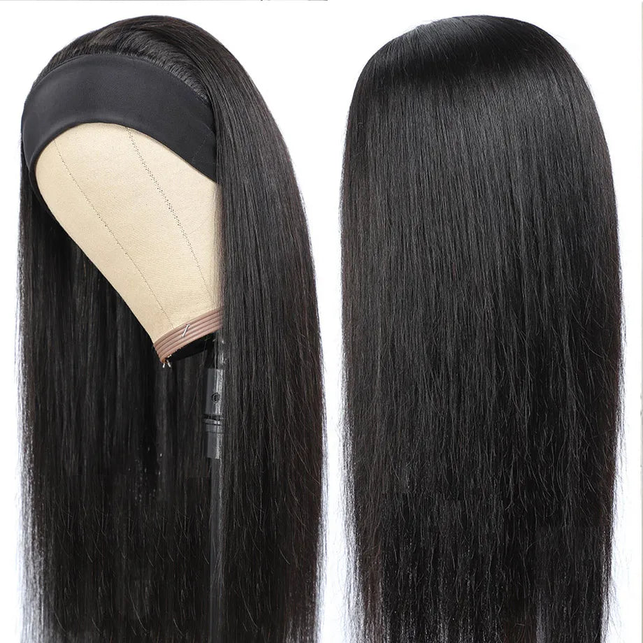 MYLOCKME Women's Headband Wig Human Hair Straight Glueless Brazilian Wigs For Black Women Remy Full Machine Made Fast Delivery