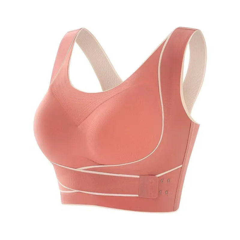 Sports Bra Front Adjustable Buckle Wireless Padded Comfy Gym Yoga Underwear Breathable Workout Fitness Top Low Intensity Women Orange Red / 3XL (80-90kg) - IHavePaws